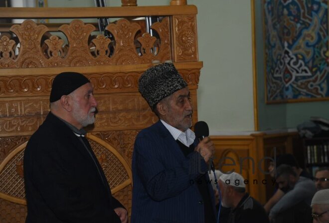 Festive prayer performed at Teze Pir mosque  Azerbaijan Baku april  10 2024
